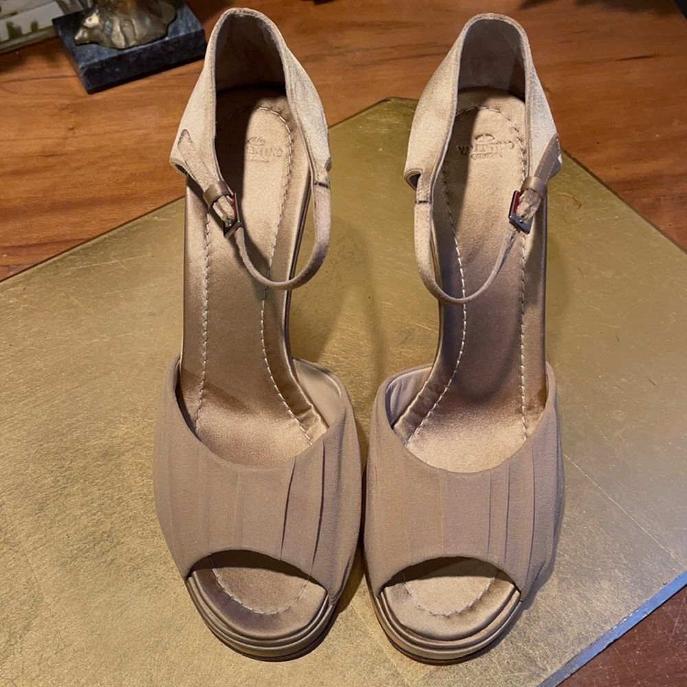 Valentino Garavani Evening Pleated Chiffon Open Toe Heels | Worn Once!